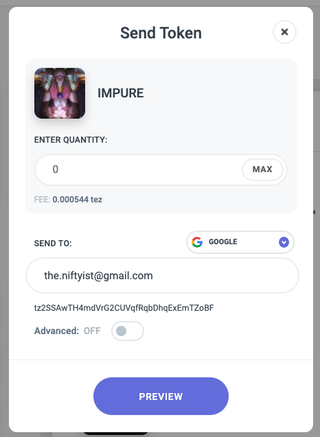 A popup shows how the Kukai wallet generates a wallet address for a Gmail user