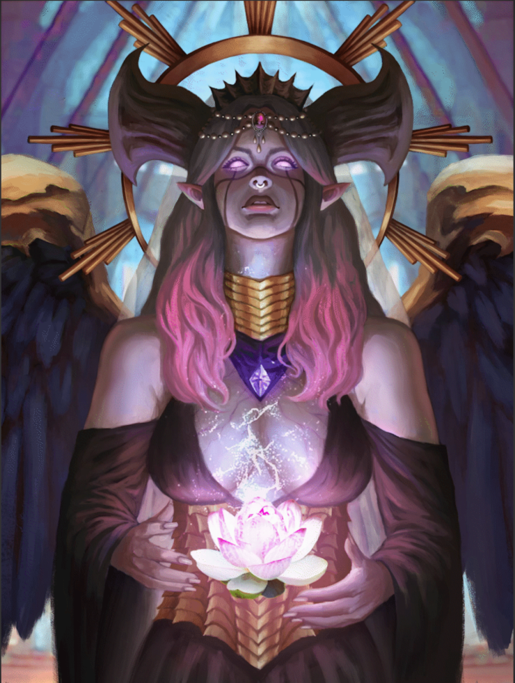 A dark elf with a glowing flower