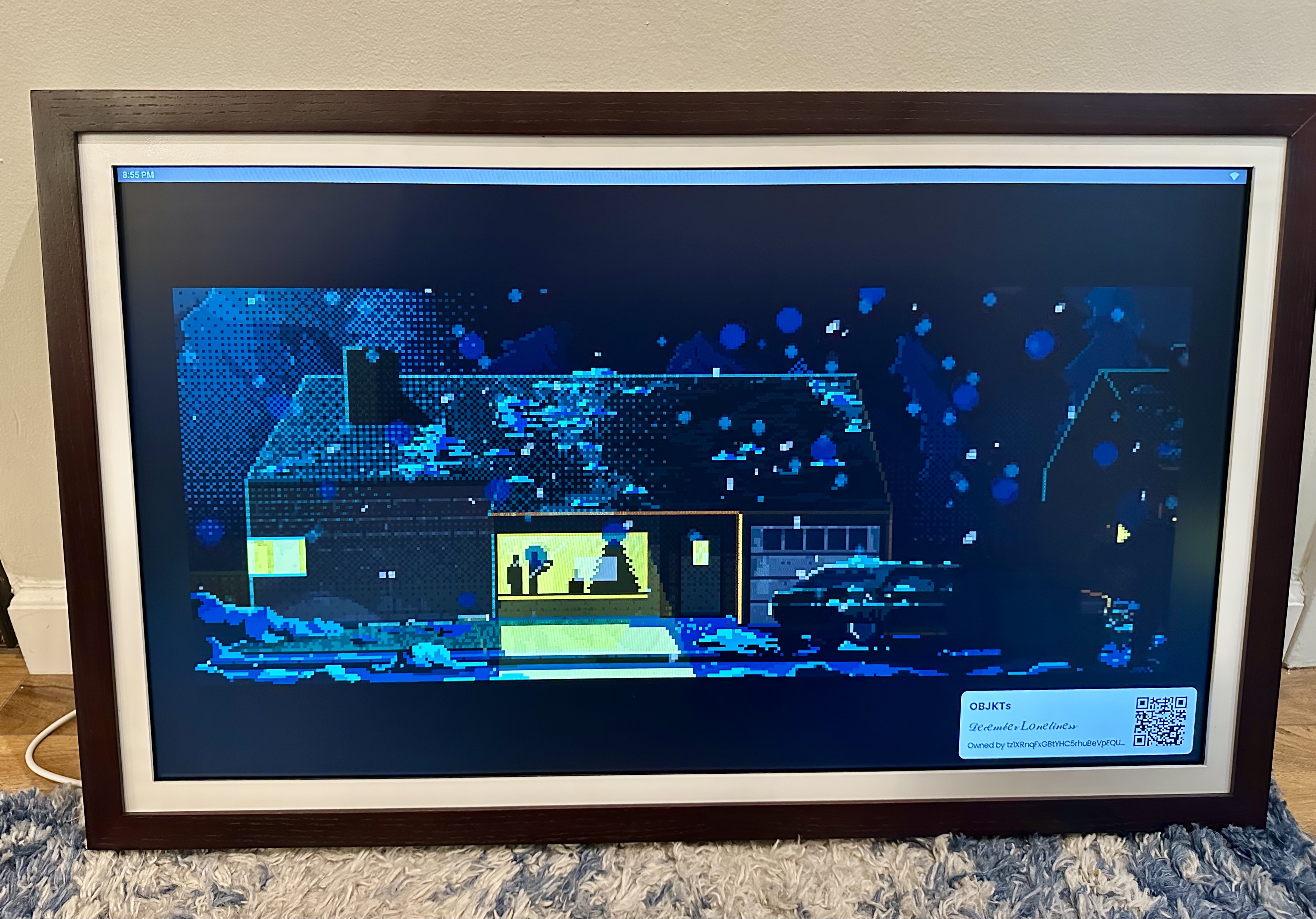 Tezos art displaying on my TokenFrame through the White Walls app. Art by @Mosieur_Costard
